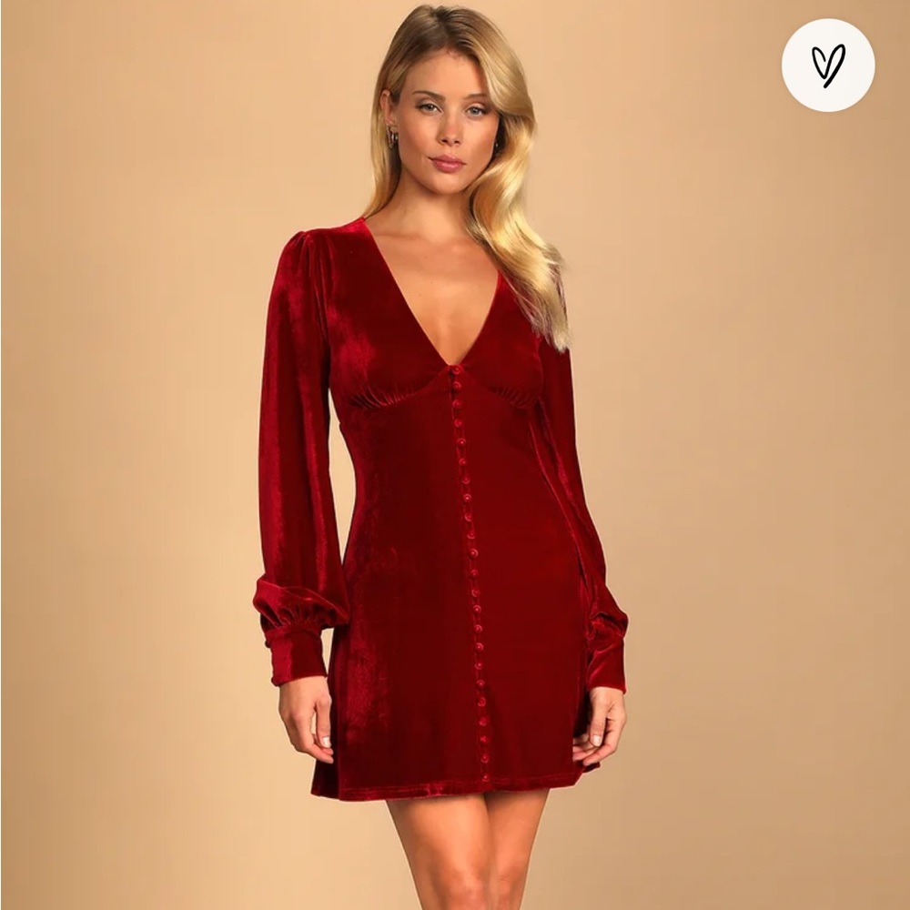 Wine red long sleeve button down velvet dress